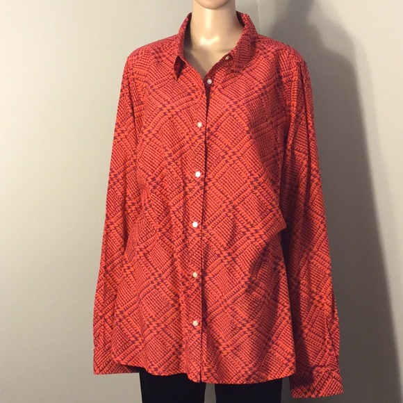 jcpenney Tops Jcpenney Buttondown Red Silkblend Blouse Plus Poshmark